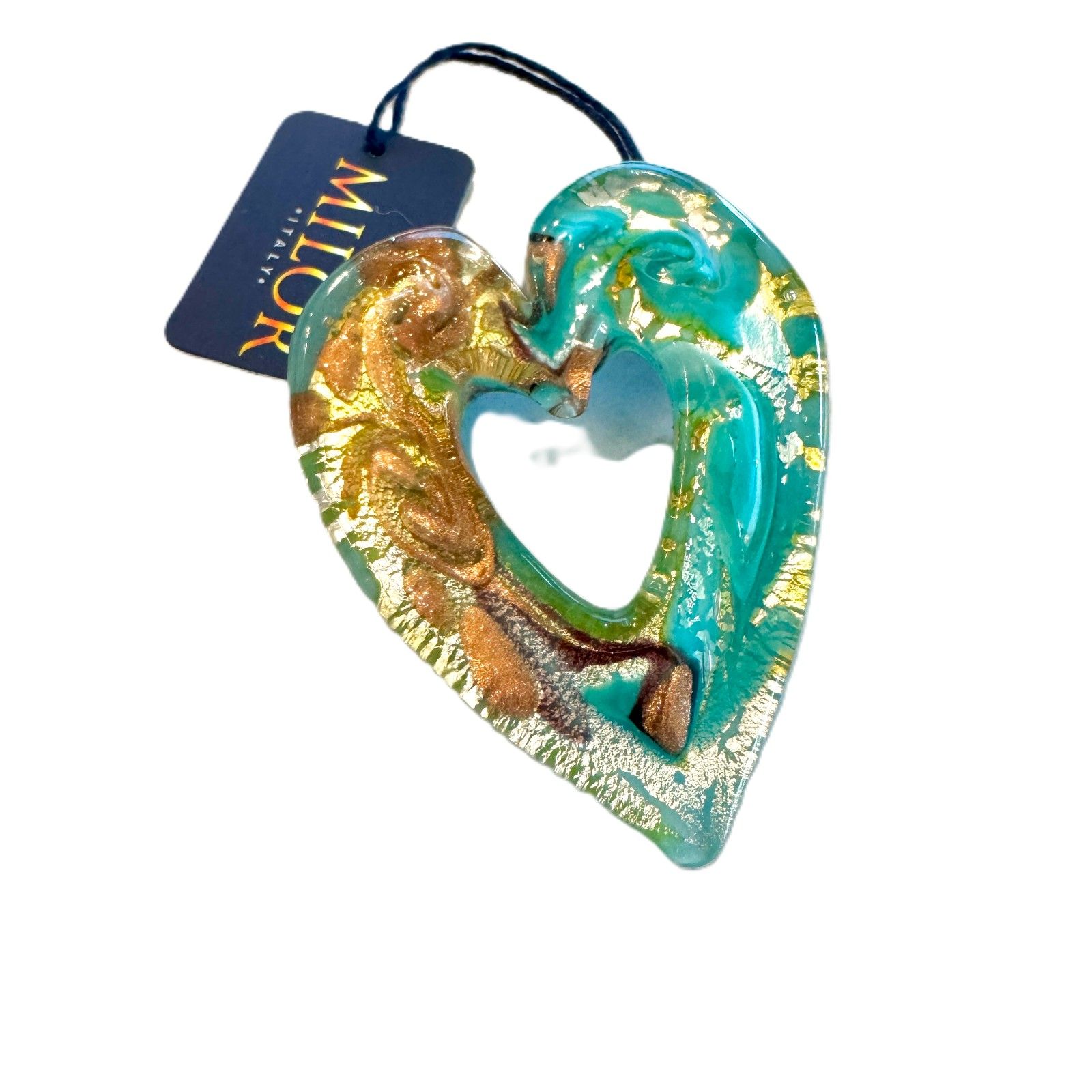 Authentic Milor Murano Glass Heart Pendant - New With Tags 85$